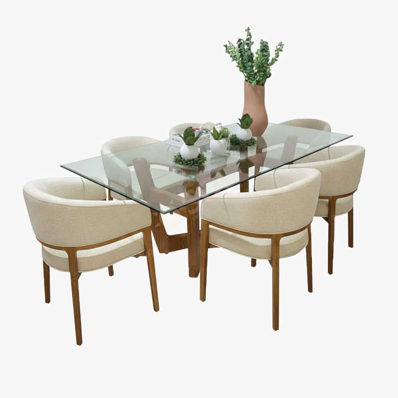 comedor moderno con tope en cristal y crema