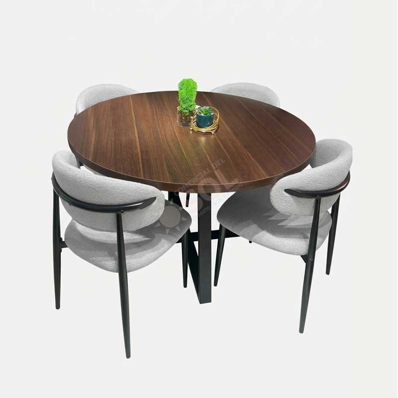 comedor de 4 sillas con tope redondo en madera